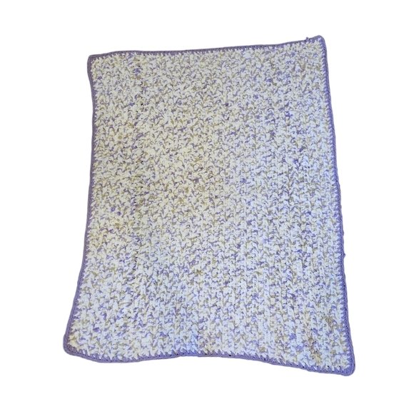Bernat Yarn Crocheted Little Lilac Dove Baby Blanket Handmade 45" x 36" Chenille - Picture 2 of 6